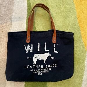 Will Leather Goods Black Canvas Tote with Brown Leather Handles